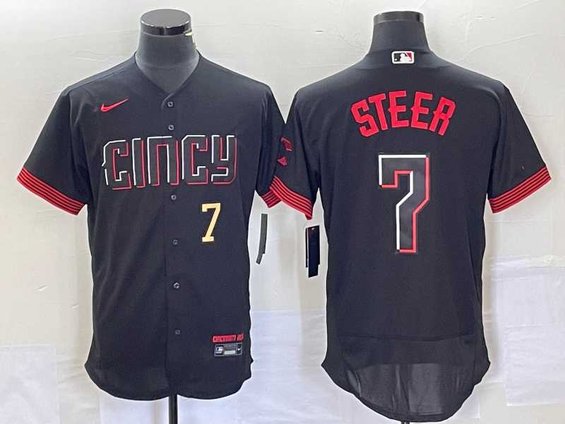 Men's Cincinnati Reds Spencer Steer Number Black 2023 City Connect Flex Base Stitched Jersey2